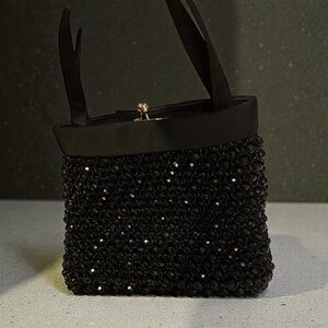 Chic Black Beaded Evening Clutch